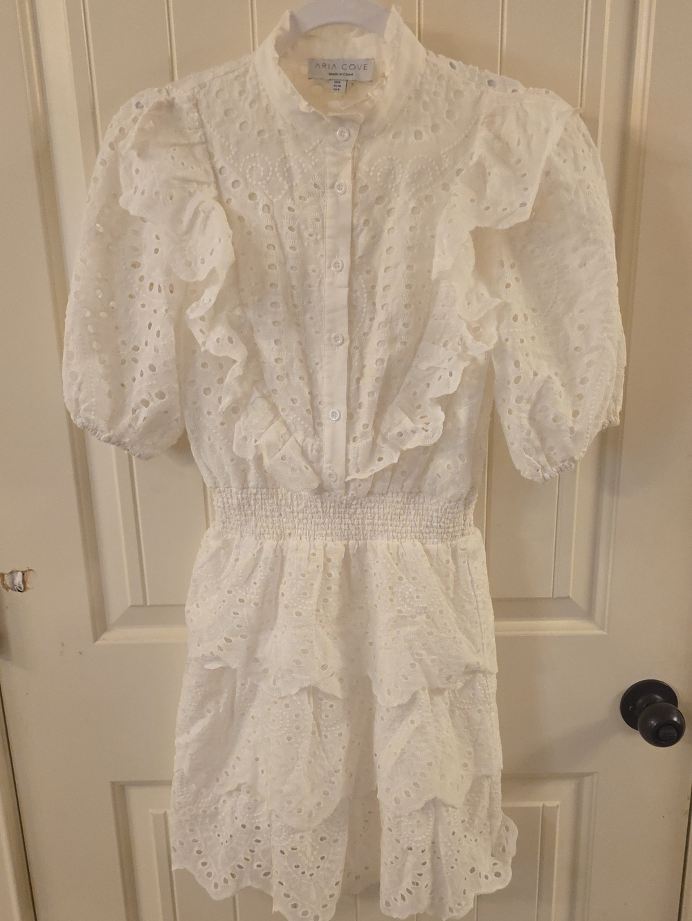White Eyelet Ruffle Mini Dress